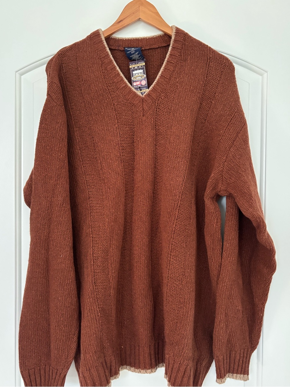 NWT Vintage Steve & Barry’s Wool Blend V-Neck Sweater XXL Brown Ribbed Y2K